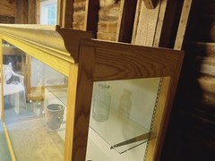 3 Large Wood/Glass Display Cases with Wheels and Shelves