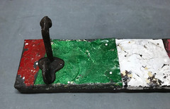 VTG Decorative Shabby Patchwork 23″ Tin Ceiling Metal 3 Hook Rack Old 180-25B