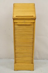 Antique Arts & Crafts Oak & Maple Wood Tambour Shutter Door Filing Cabinet
