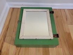 Vtg Shabby Wood Country Wall Medicine Cabinet Mirror Chic Distressed Chippy SEE