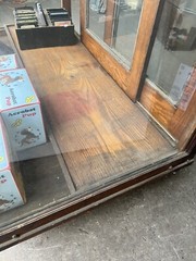 c1890 vintage oak glass floor country store case 42” w x 40” h x 24” Glass Doors
