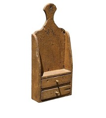 ANTIQUE QUEEN ANNE WALL HANGING TWO DRAWER SPICE CABINET IN OLD MUSTARD PAINT