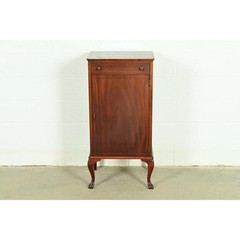 Antique Victorian Carved Inlaid Mahogany Music Cabinet, Circa 1900