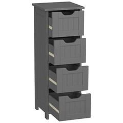 Bathroom Floor Cabinet Wooden Side Storage Organizer 4 Drawer Freestanding Gray