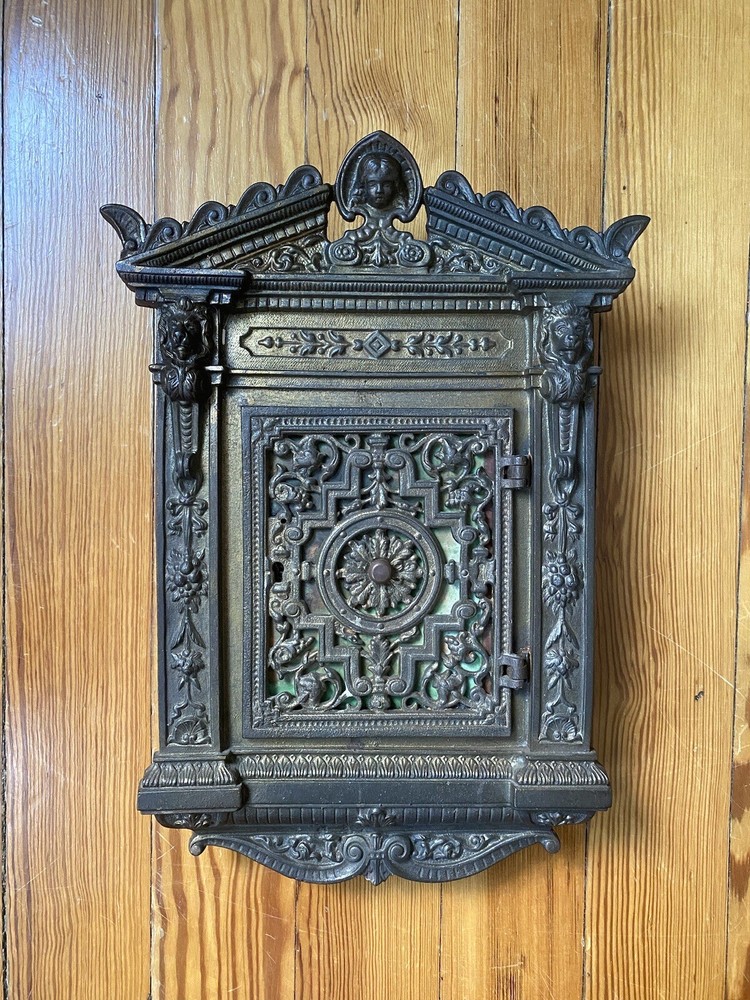 Antique Renaissance Style Wall Safe Bronze Wall Mount Cabinet Lock Box Lions