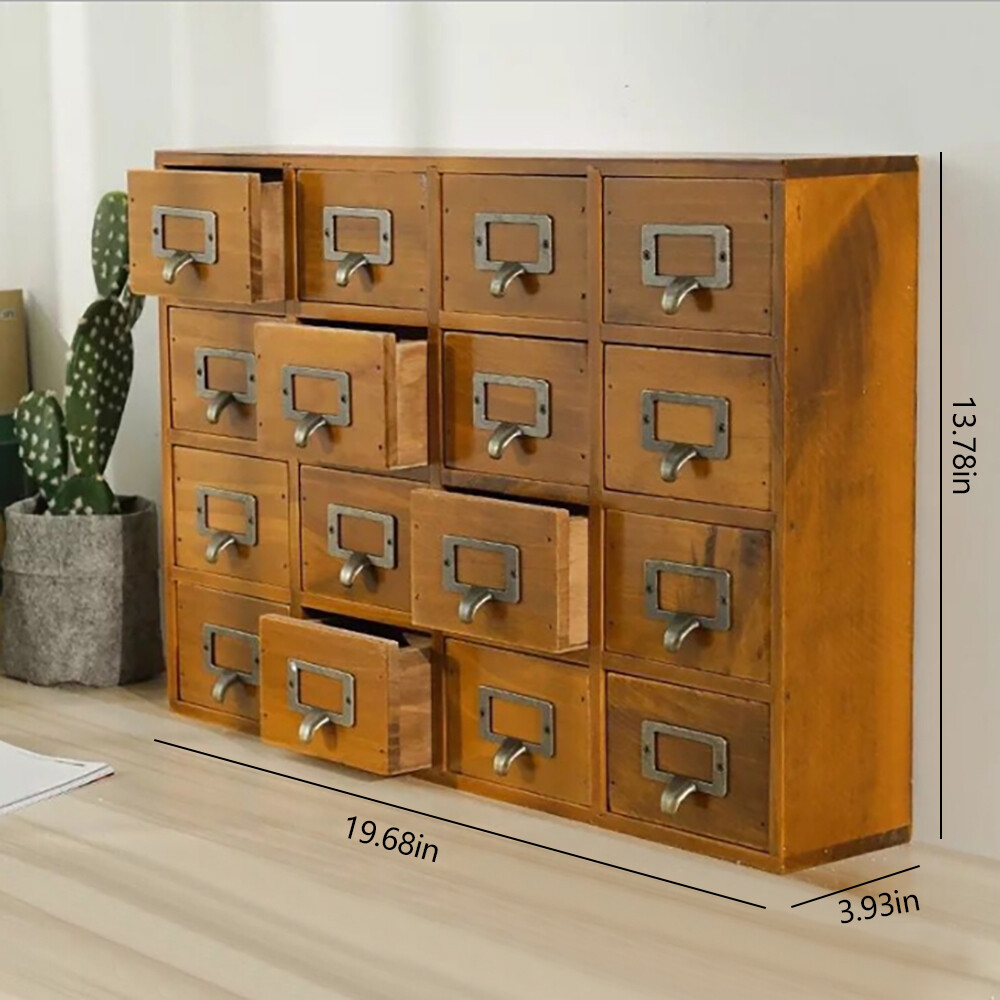 16 Drawers Vintage Tabletop Library Card Catalog Cabinet Apothecary Storage Box