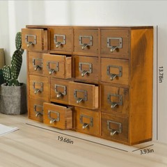Antique Apothecary Cabinet Wood Box with 16 Drawers Desk Drawer Organizer Box