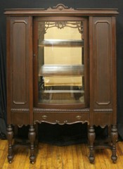 Antique Vintage Wood Wooden Bowed Glass Curio China Cabinet Server Breakfront