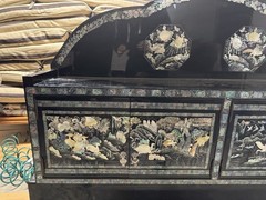 Korean Black Lacquer Mother of Pearl Cabinet Headboard