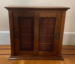 Vintage Wood Sliding Door Cabinet Asian Style Slat Panel 21” h