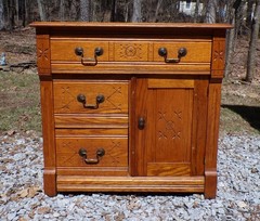 Antique Oak Chest Commode Washstand Dry Sink Country Farmhouse Cabinet