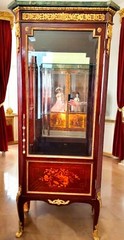 Louis XV Style Vitrine Marquetry 19Century with Marble Top & Gilded Ornaments 