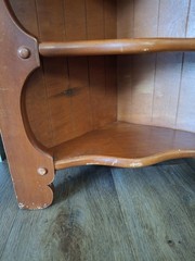 Vtg. corner cupboard with distinctive scalloped cutouts – 3 Tier – Oak In Color