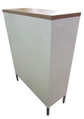 Vintage White Metal Cabinet with Sliding Reeded Glass Doors