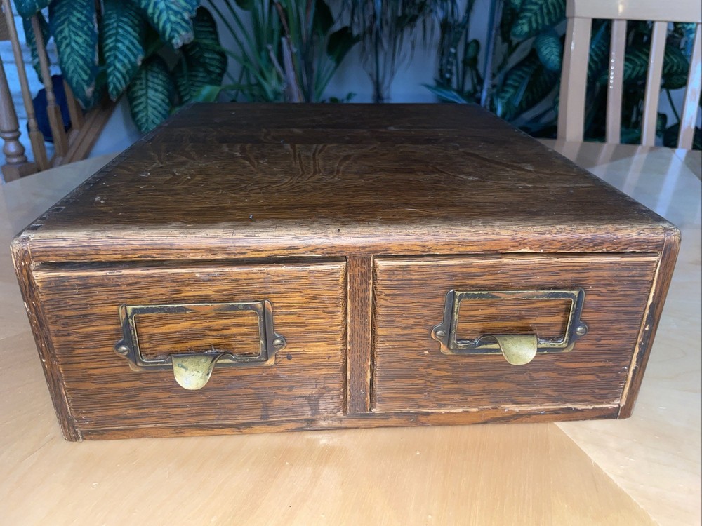 Antique Yawman Erbe 2 Drawer Library Card Catalog Index File Cabinet Wood Box