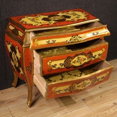 Lacquered commode painted dresser antique Tuscan style chest drawers 20th cent