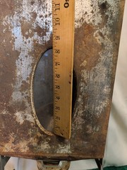Antique Hoosier Cabinet Metal Flour Bin Sifter Crank Glass Window Vtg Patina