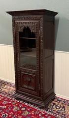 Antique French Breton Bookcase Armoire Linen Cab Wavy Glass Carved Chestnut 19th
