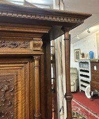 Antique French Henri II Carved Walnut Wine Liquor Display Hall Cabinet 70″H
