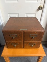 Rare Vintage Oak 4 Drawer Wooden Card Catalog File Cabinet Medical FREE SHIPPING