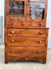 Antique Mahogany or Burl Oak Book Case Secretary 2-Piece Cabinet Drawers