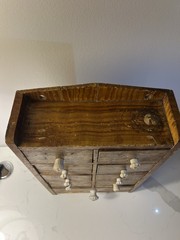 Antique Primitive Wood Apothecary Spice Cabinet Tabletop Or Hang Porcelain Knobs