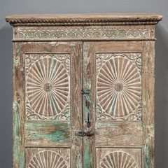 Antique Carved Teak 2 Door Cabinet From India