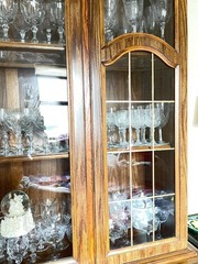 Singer Furniture (?) China Cabinet Hutch Mid Century Carved Wood Doors
