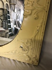 Decorative Salvaged Tin Ceiling 23″ SQ. Butterscotch Metal Oval Mirror 1865-23B