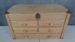 Vintage Antique Blonde Wood 5 Drawer Tool Chest Jewelry Cabinet