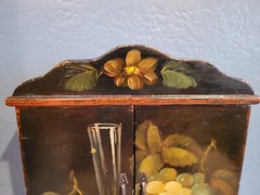 Tole Painted Wooden Tabletop Cabinet with 1 Drawer Cottagecore