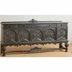 Home Decorative Unique Hand Curved Wood Inlay Buffet Table , Animal Hand Curved