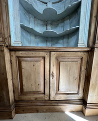 Antique 19th Century American Federal Oak Corner Cabinet with Painted Interior