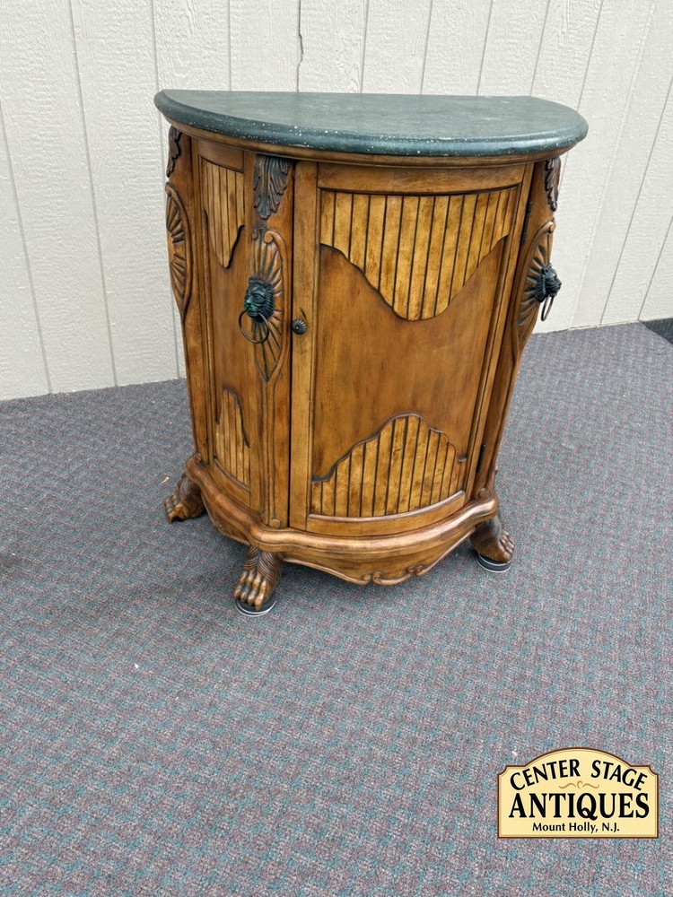 67755 Demilune Wine Cabinet with Faux Stone Top and Carved Details