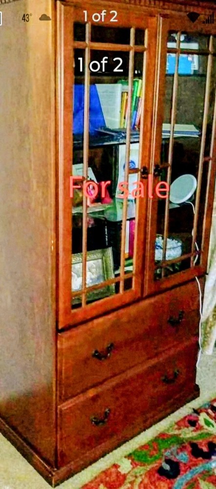 Oak Antique Bookcase, Display Cabinet, China Cabinet With Glass