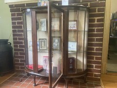 Antique Walnut and Curved Glass Curio Display Cabinet