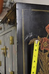 Vintage Chinese Oriental Small Asian Black Lacquer Painted Cabinets – a Pair
