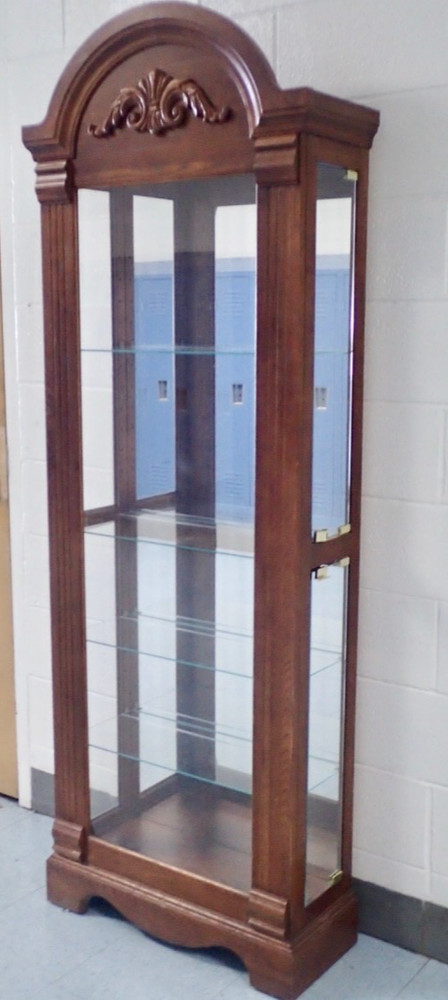 Pulaski Mirrored Wood & Glass Curio Cabinet w/ 4 Shelves, Lights & 2 Side Doors