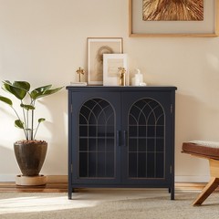 Black Accent Cabinet with 2 Doors Wooden Storage Cabinet Sideboard Buffet