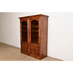 Ethan Allen French Louis Philippe Solid Carved Maple Bookcase or Media Cabinet