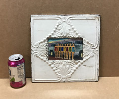 VTG Shabby 11″ Sq. 4×6 Photo Tin Ceiling Metal Tan Picture Frame Old 389-26B