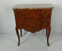 Cabinet Wood Marble top Inlay Marquetry Brass Trims Commode end table vintage WO