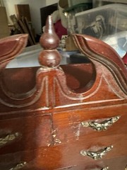Antique Vintage Mahogany Salesman Sample Miniature Highboy Chest Clam Shell Rare