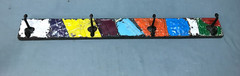 VTG Decorative Shabby Patchwork 32″ Tin Ceiling Metal 4 Hook Rack Old 136-25B