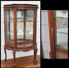 Antique Quartersawn Oak 3 S Curve Glass Mirrored Dainty Curio China Cabinet
