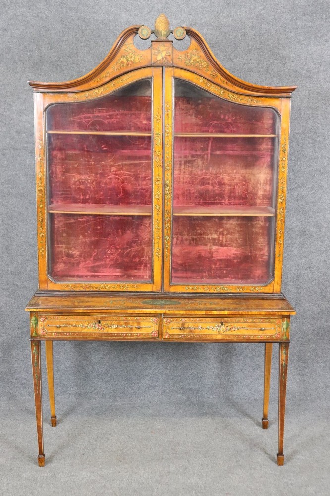 Antique 19th Century Adams Style Paint Decorated Display Cabinet China Cabinet