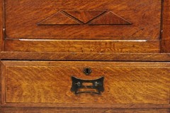 Antique Mission Oak Arts & Crafts Small Sliding Door Bookcase Curio with Drawers