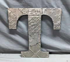 Decorative Salvage Tin Ceiling 16″ Patchwork Silver Metal VTG Letter T 216-25B
