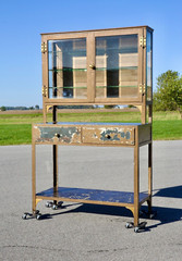 Antique Medical Cabinet Apothecary Medicine Glass Display Case industrial Vtg