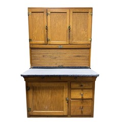 Antique Sellers Hoosier Cabinet c1920 Quarter Sawn Oak Tambour Enamel Counter